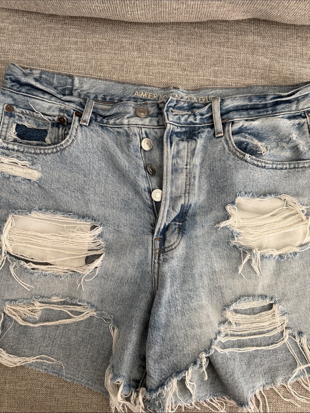 American Eagle Outfitters Light Blue Distressed Denim Shorts